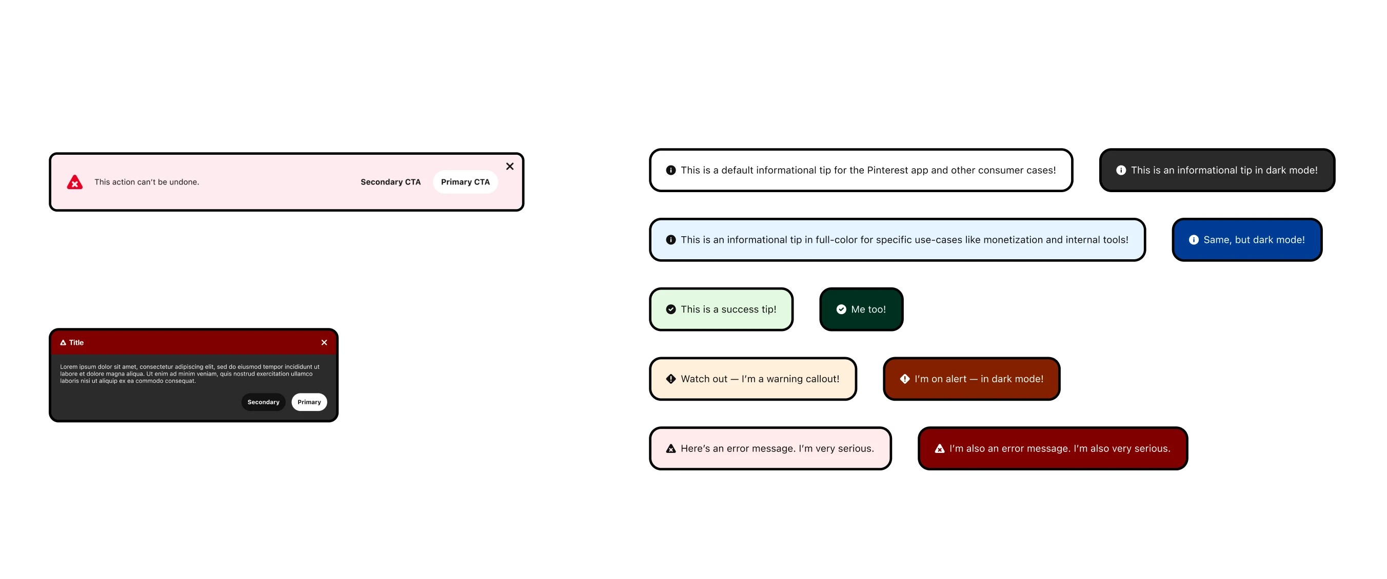 'Before and 'After' showing an example for Callouts and the new component 'Tips' which are for short-form content that is one-line and utilizes an icon and color to denote the sentiment