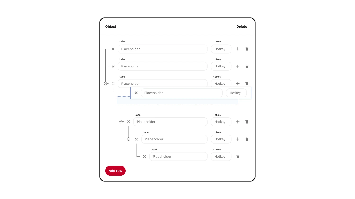 A expandable widget for customizing hotkeys with specific labels with the ability to nest within labels.